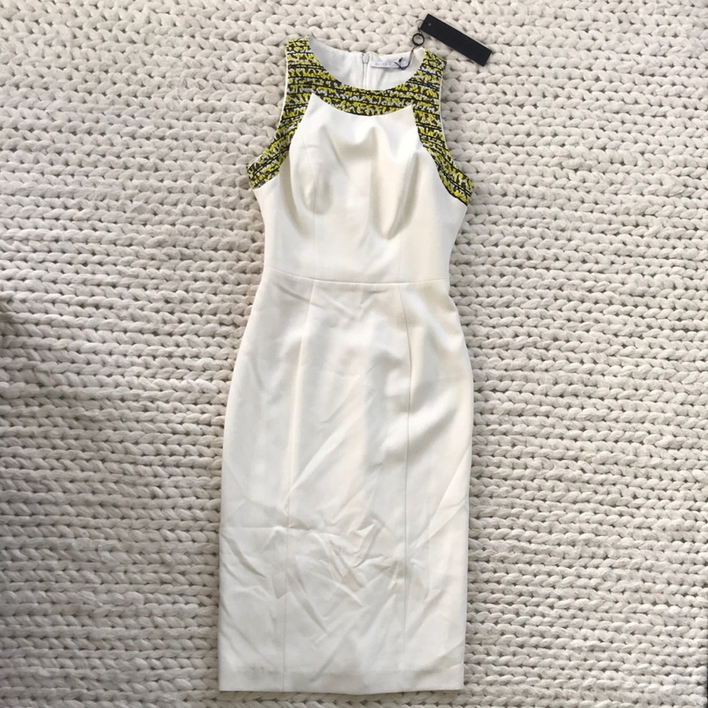 Black Halo White Halter Sheath Midi Dress